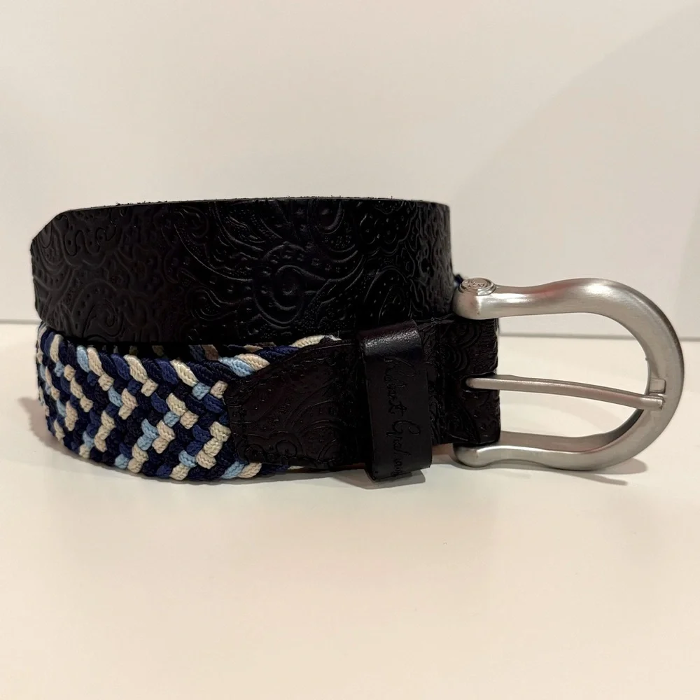 Robert Graham Jive Navy Elastic Braided Men's Belt Paisley Design Size 46/48 NWT